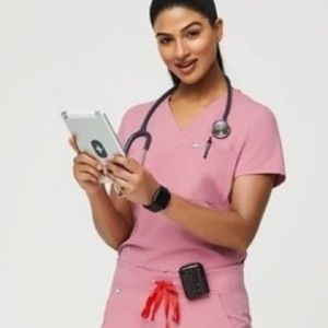 Figs chalk pink scrub top